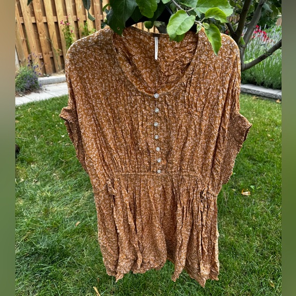 FREE PEOPLE One Fine Day Mini Dress, Milk Chocolate Combo Floral - Sz L - Picture 15 of 16